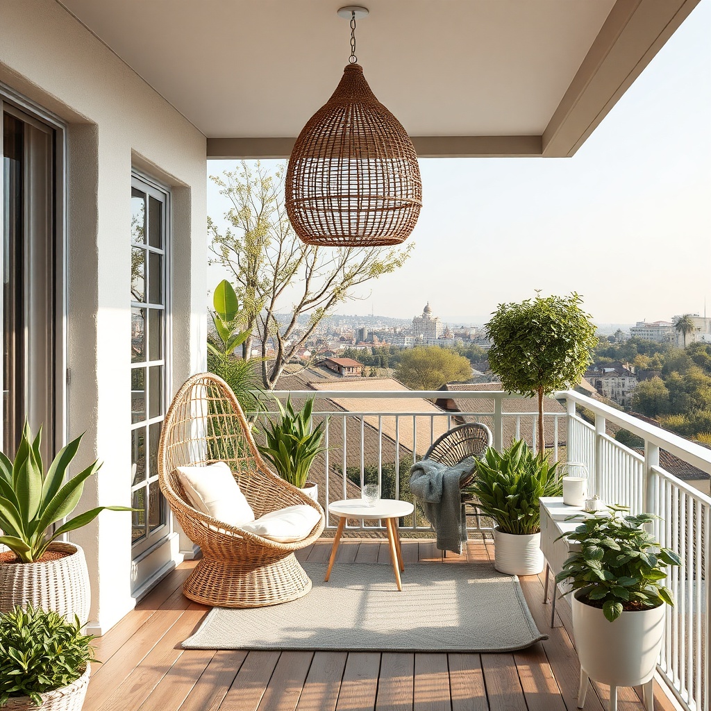 Bir Ekom cam balkon içinde modern beyaz sentetik rattan oturma grubu