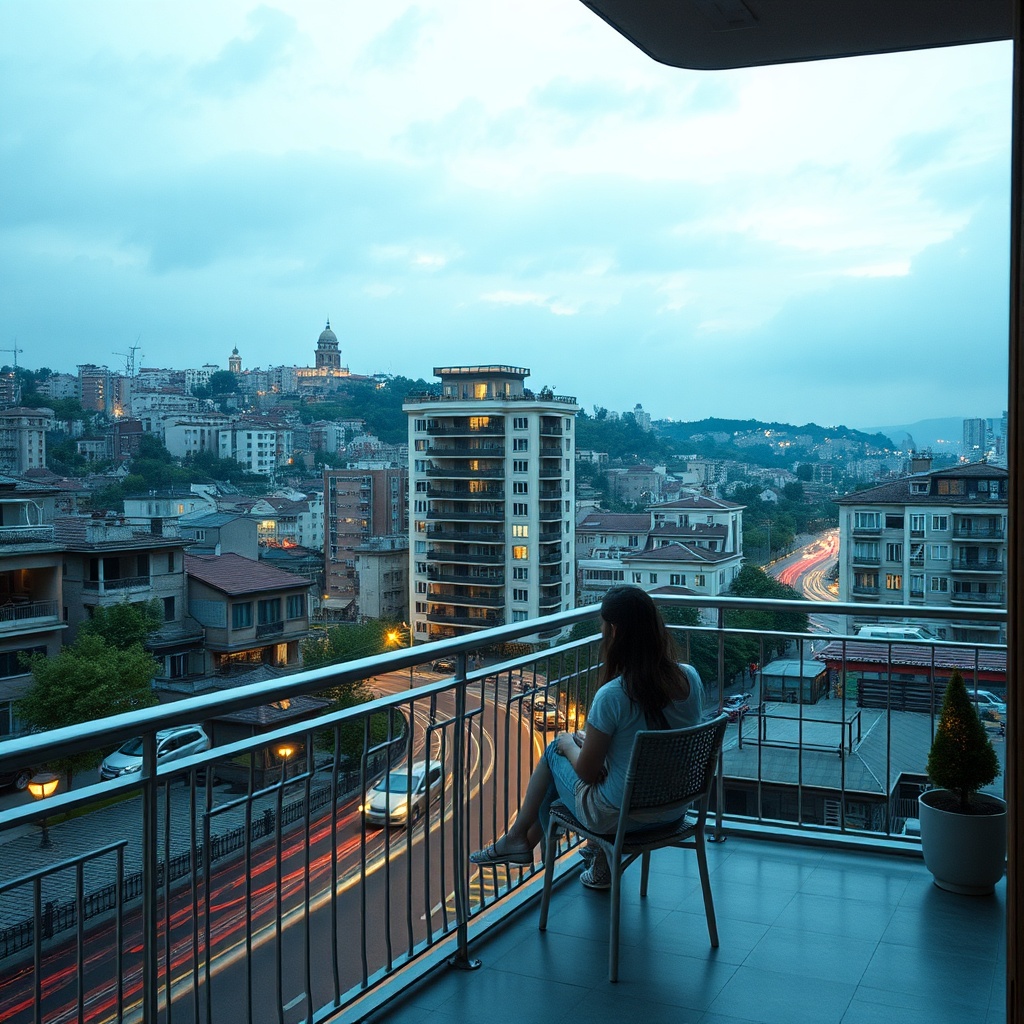 Şehir manzaralı bir balkonun içinden