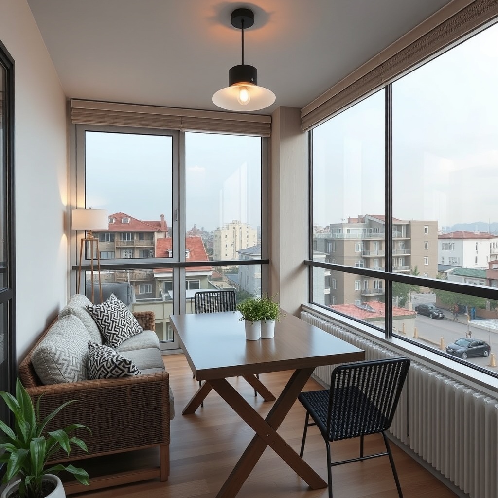 Bir apartman balkonunda montaj aşamasında olan cam balkon sistemi