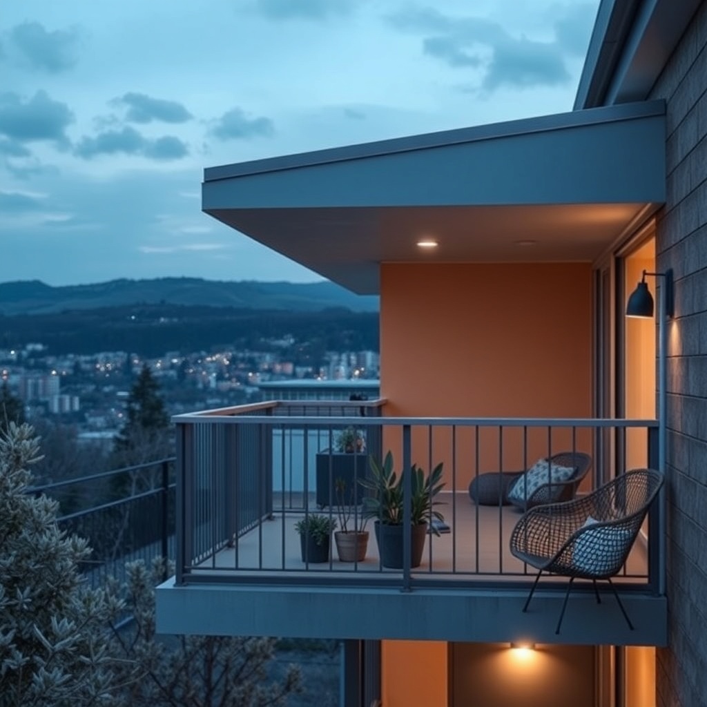 Ekom cam balkon oturma grubunun mekan uyumunu vurgulayan ferah bir balkon görüntüsü