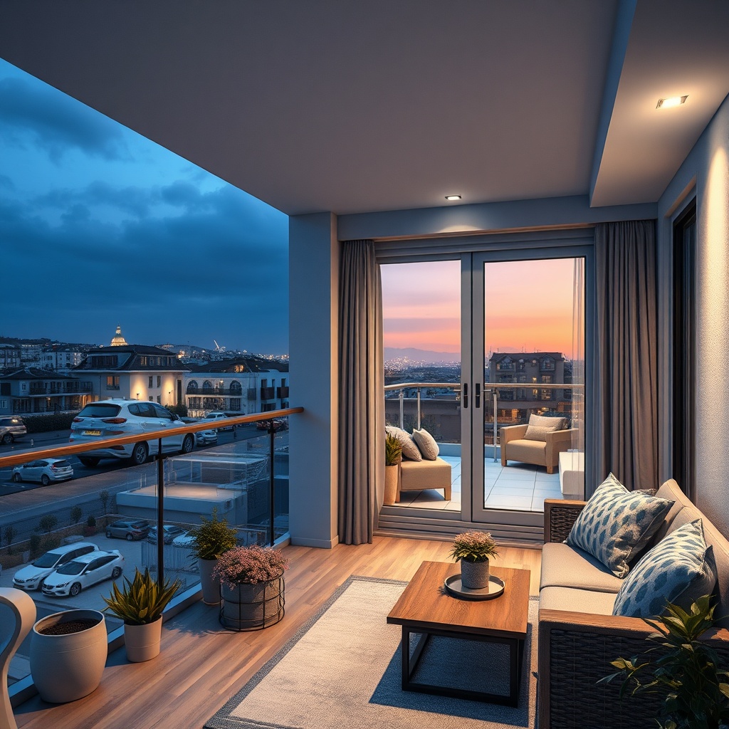 Bir cam balkon iç mekanında
