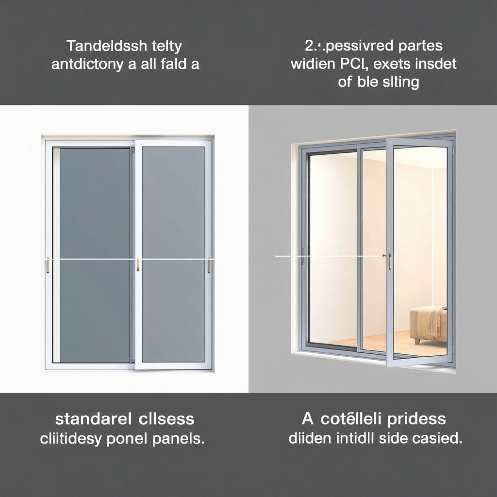 A side-by-side illustration showing the difference between a standard sliding glass balcon