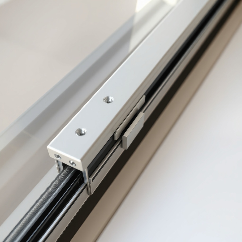 <clean photorealistic photo/illustration of a close-up showing a modern sliding mechanism