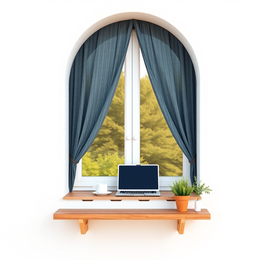 Realistic photo of a duvar tipi katlanır masa mounted on a white wall in a Sistem Cam Balk
